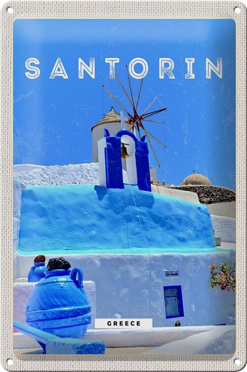 Blechschild Reise 20x30cm Santorini Greece Griechenland blau