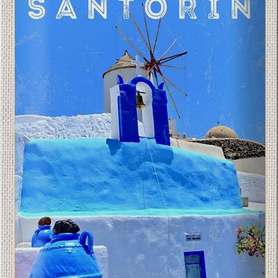 Cartel de chapa viaje 20x30cm Santorini Grecia azul