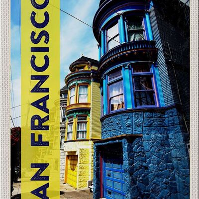 Cartel de chapa viaje 20x30cm San Francisco América casas azul amarillo