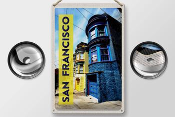 Plaque en tôle voyage 20x30cm San Francisco America maisons bleu jaune 2