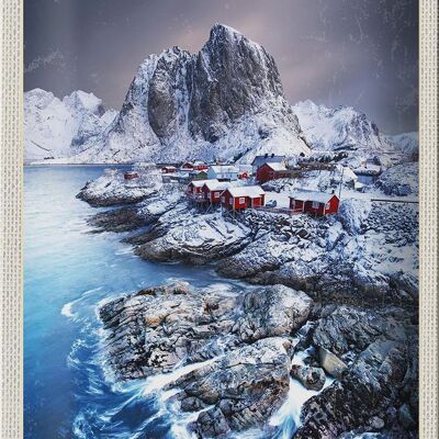 Cartel de chapa Viaje 20x30cm Escandinavia Nieve Mar Montañas