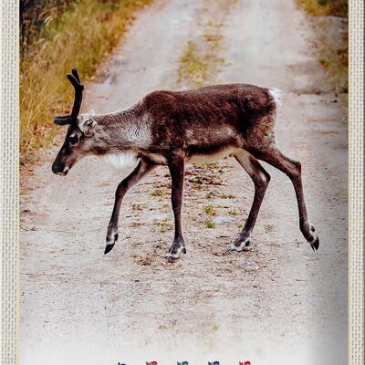 Cartel de chapa de viaje, 20x30cm, Escandinavia, ciervo, camino natural, vacaciones