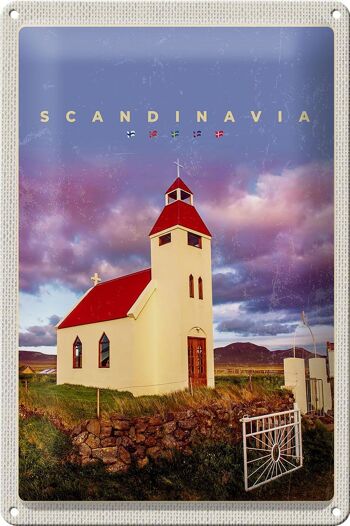 Plaque en tôle voyage 20x30cm maison scandinave toit rouge prairie nature 1