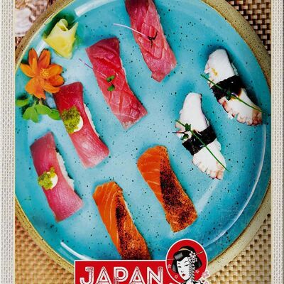 Cartel de chapa de viaje, 20x30cm, Japón, Asia, pescado, platos de sushi, algas