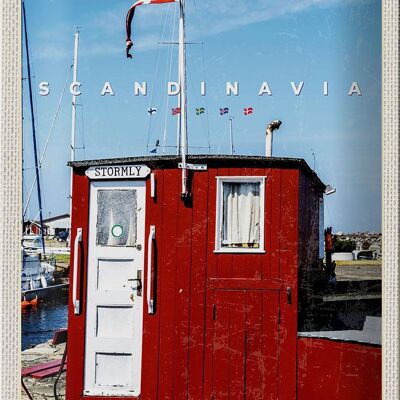 Blechschild Reise 20x30cm Skandinawien Meer Stromly rotes Haus
