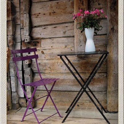 Cartel de chapa viaje 20x30cm Escandinavia terraza silla mesa flor
