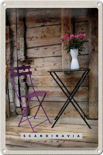 Plaque en tôle voyage 20x30cm scandinave terrasse chaise table fleur 1