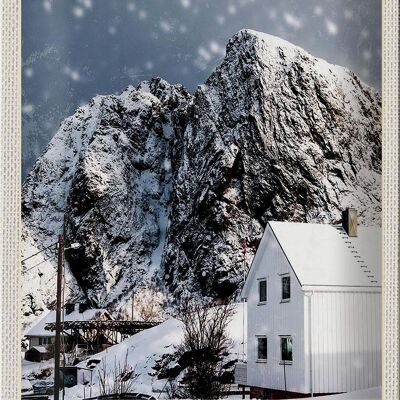 Cartel de chapa de viaje, 20x30cm, Escandinavia, nieve, invierno, montaña, casa