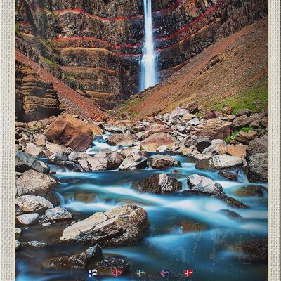 Cartel de chapa viaje 20x30cm Escandinavia río piedras cascada