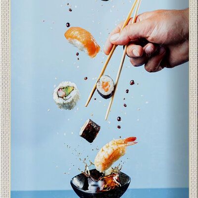 Cartel de chapa de viaje, 20x30cm, Japón, Asia, comer sushi, palillos de pescado