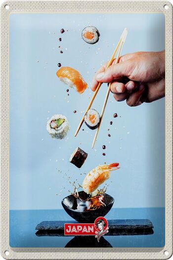 Signe en étain voyage 20x30cm, japon, asie, manger des baguettes de poisson Sushi 1