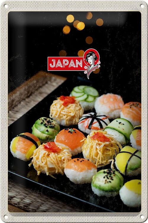 Blechschild Reise 20x30cm Japan Asien Sushi Fisch Gurke Avocado