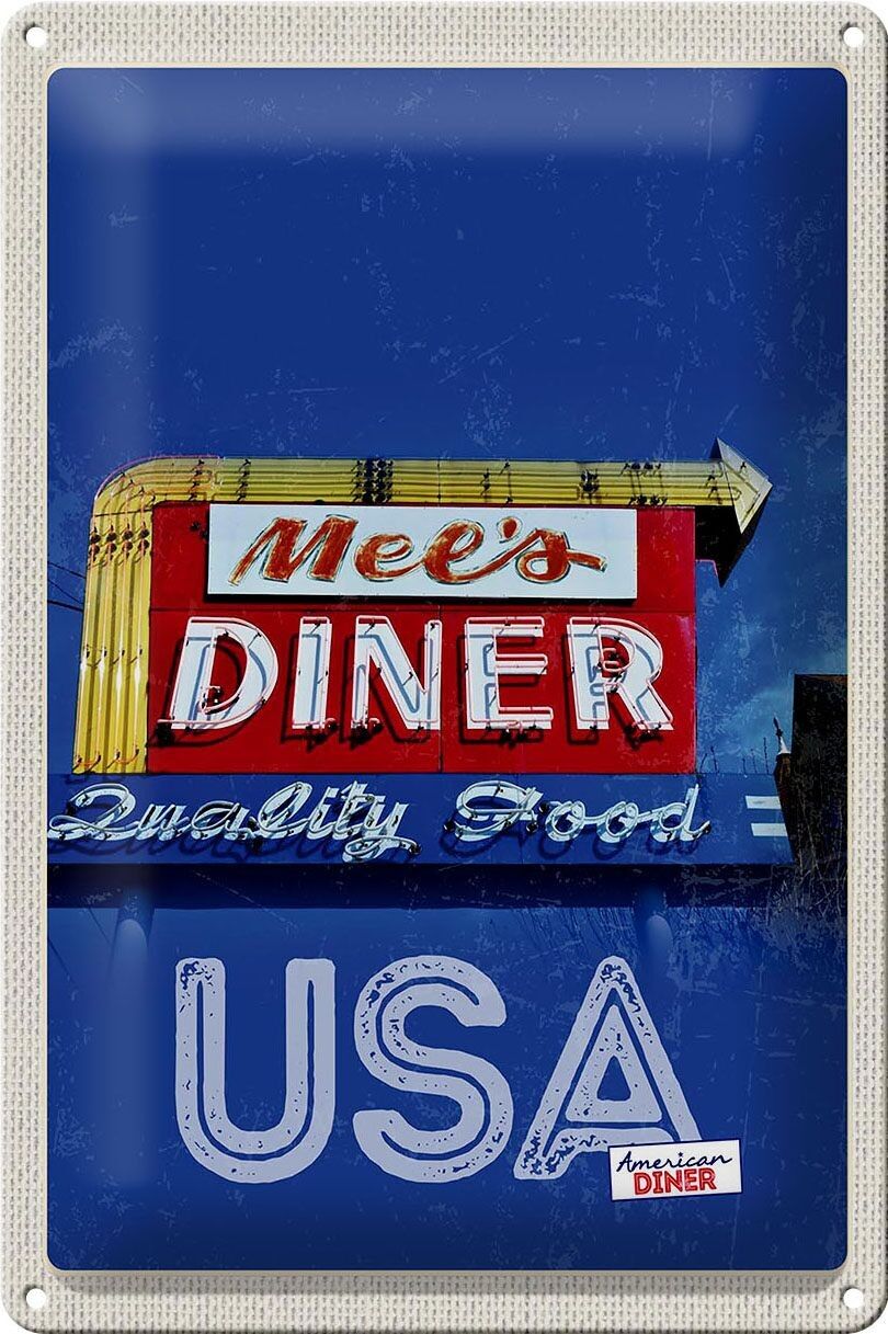 Targa in metallo da viaggio 20x30 cm America Mees Diner Restaurant Court