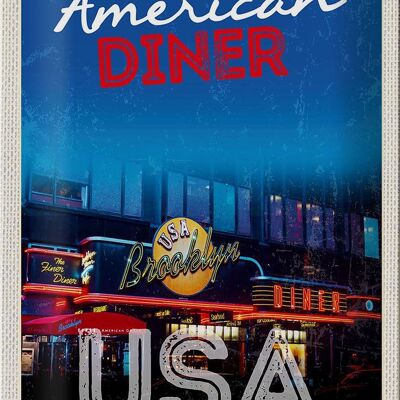 Targa in metallo da viaggio 20x30 cm USA Broklyn Restaurant Diner Food