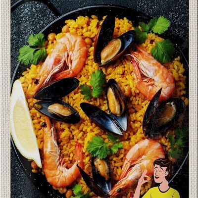 Cartel de chapa de viaje 20x30cm España Europa Paella Arroz Conchas