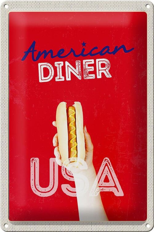 Blechschild Reise 20x30cm Amerika USA Hot Dog Fast Food Gericht
