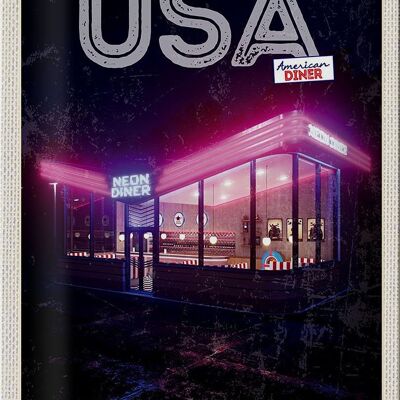 Targa in metallo da viaggio 20x30 cm America Diner Restaurant at Night Sign