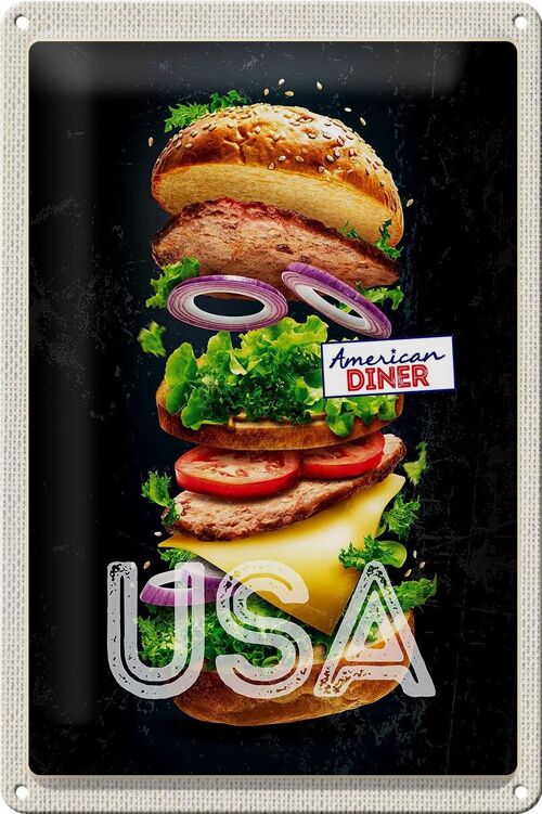 Blechschild Reise 20x30cm Amerika USA Burger Tomaten Gemälde