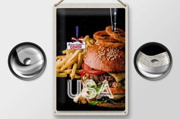 Plaque en étain voyage 20x30cm USA burger frites mangeant des rondelles d'oignon 2