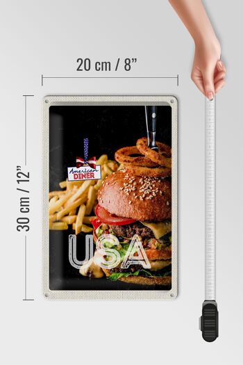 Plaque en étain voyage 20x30cm USA burger frites mangeant des rondelles d'oignon 4