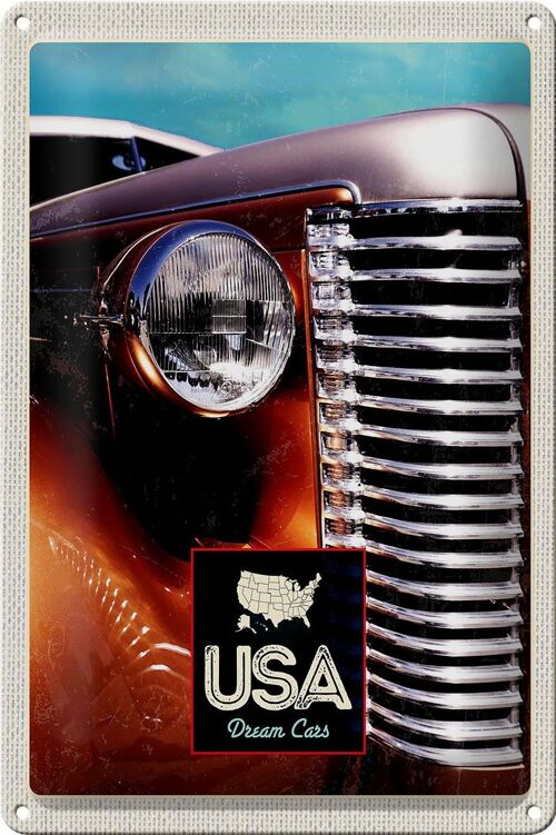 Blechschild Reise 20x30cm USA Amerika Auto braun Oldtimer