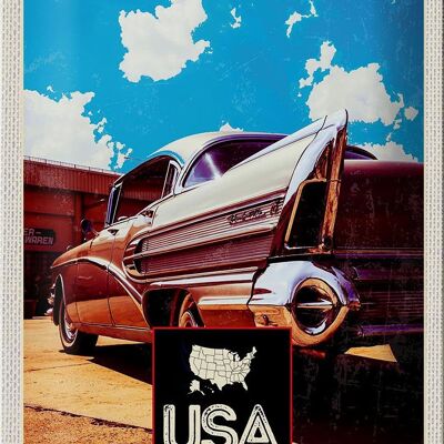 Targa in metallo da viaggio 20x30 cm USA America Car 75 Vintage Car Holiday