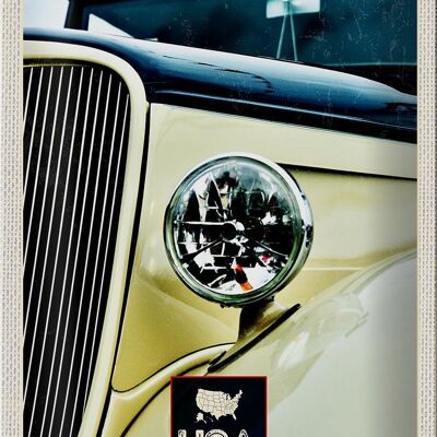 Targa in metallo da viaggio 20x30 cm America auto d'epoca beige lampada vacanza