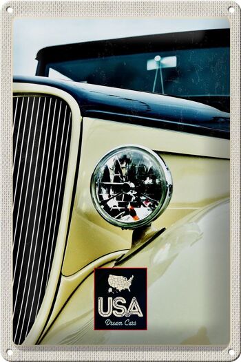 Plaque en tôle voyage 20x30cm Amérique voiture vintage beige lampe vacances 1