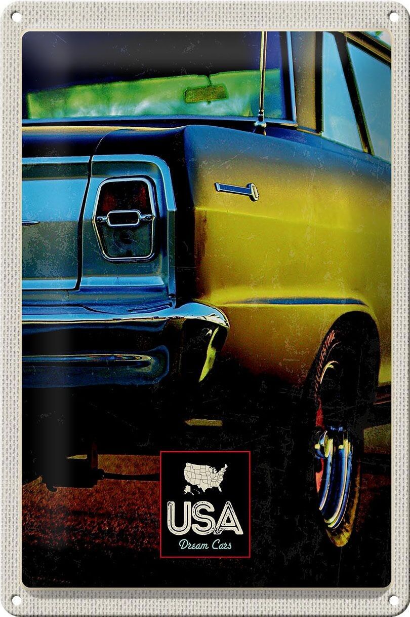 Cartel de chapa viaje 20x30cm América coche antiguo EE.UU. amarillo vacaciones