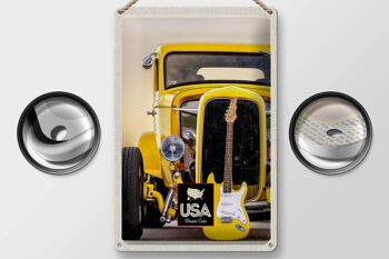 Signe en étain voyage 20x30cm, voiture Vintage américaine, voiture jaune, guitare 2