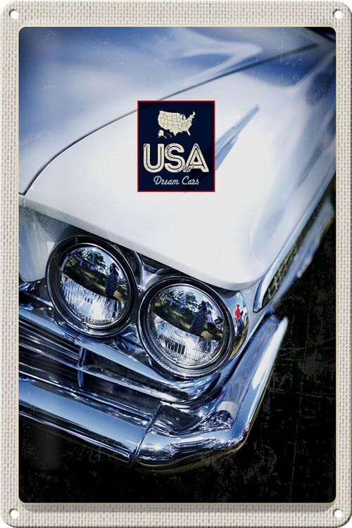 Blechschild Reise 20x30cm Amerika Oldtimer weiß Dream Cars