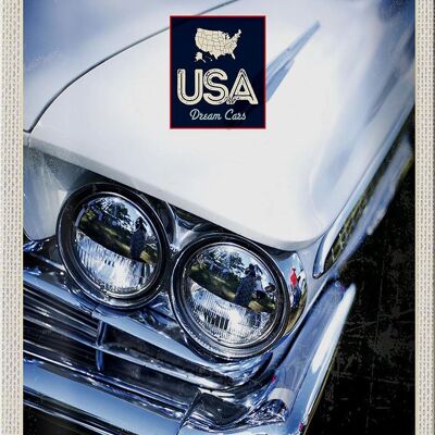 Targa in metallo da viaggio 20x30 cm America Classic Cars White Dream Cars