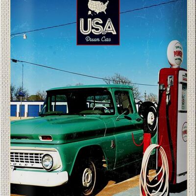 Targa in metallo da viaggio 20x30 cm America vintage con pompa di benzina