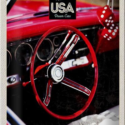Cartel de chapa de viaje, 20x30cm, América, coche antiguo, EE. UU., cubo rojo