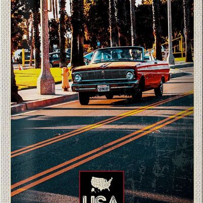 Cartel de chapa viaje 20x30cm América coche antiguo calle Caprio rojo