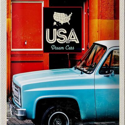 Blechschild Reise 20x30cm USA Oldtimer Dram Cars blau Amerika