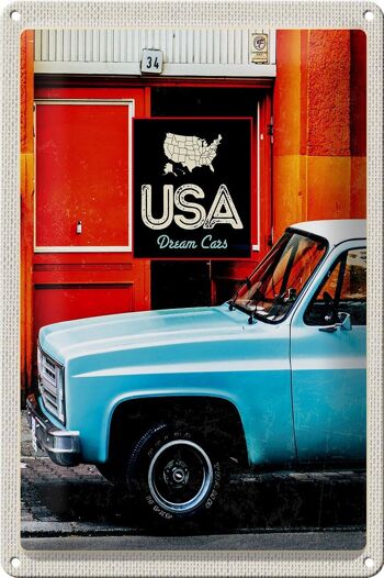 Panneau de voyage en étain, 20x30cm, USA Vintage Dram Cars, bleu amérique 1