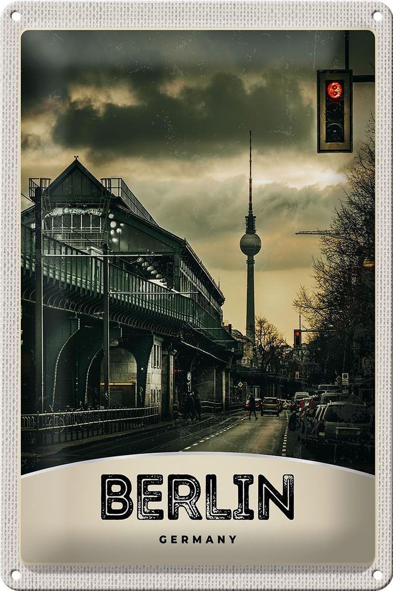 Cartel de chapa viaje 20x30cm Berlín Alemania Torre de TV años 90