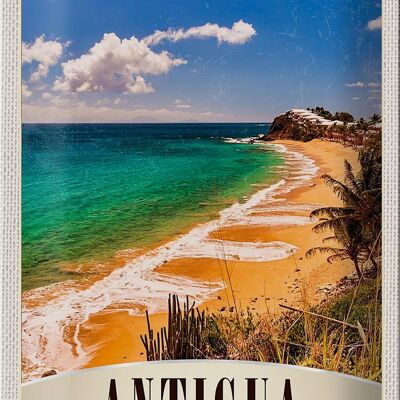 Cartel de chapa de viaje, 20x30cm, Antigua, Caribe, playa, mar, vacaciones