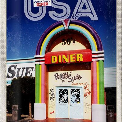 Targa in metallo da viaggio 20x30 cm America USA Peggy Sues Restaurant