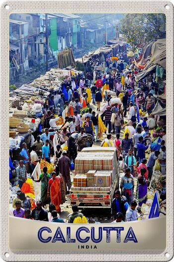 Plaque en tôle voyage 20x30cm Calcutta Inde 4,5 millions d'habitants 1