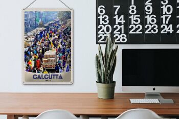 Plaque en tôle voyage 20x30cm Calcutta Inde 4,5 millions d'habitants 3