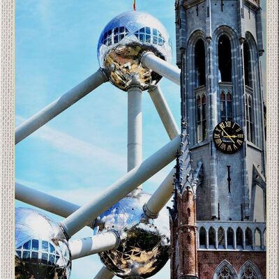 Targa in metallo da viaggio 20x30 cm Belgio Bruxelles Europa Atomium Vacation