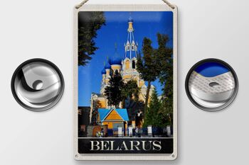 Plaque en tôle voyage 20x30cm Berlarus Europe architecture bleu beige en signe 2