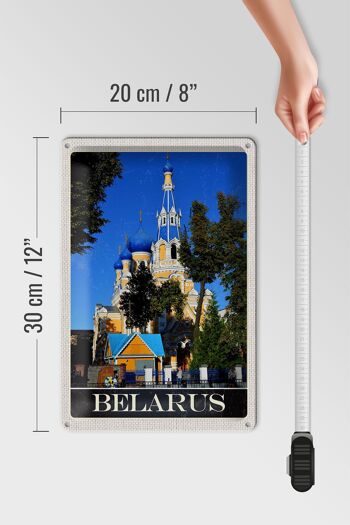 Plaque en tôle voyage 20x30cm Berlarus Europe architecture bleu beige en signe 4