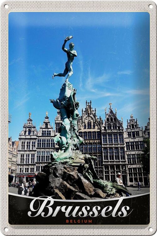 Blechschild Reise 20x30cm Belgien Brüssel Antwerpen Skulptur