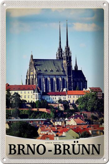 Panneau en tôle voyage 20x30cm Église de la ville de Brno-Brünn République tchèque 1