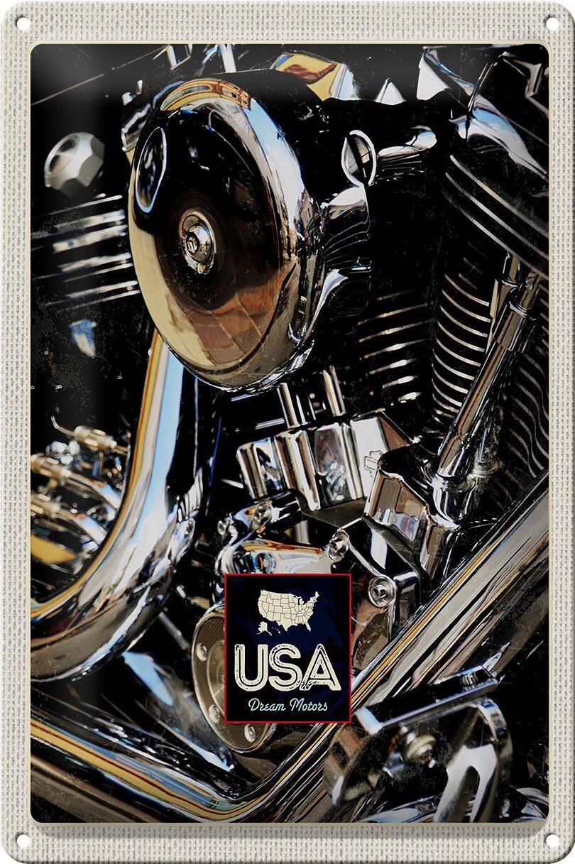 Cartel de chapa viaje 20x30cm América coche antiguo motor plateado años 90