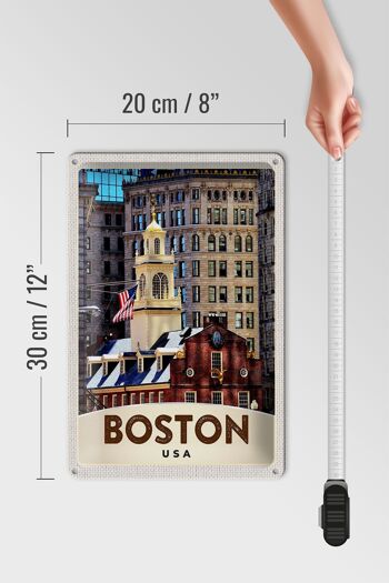 Signe en étain voyage 20x30cm, Amérique USA Boston Architecture 4