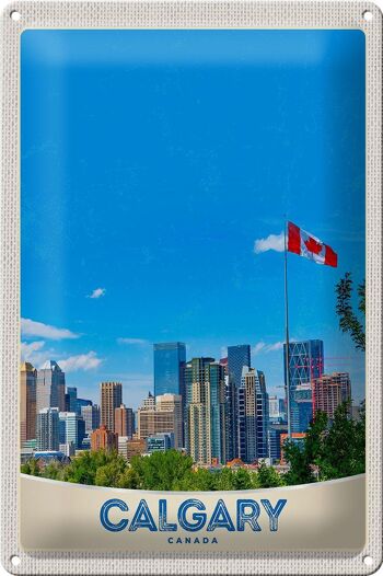 Signe en étain voyage 20x30cm, drapeau de la ville de Calgary Canada, vacances 1